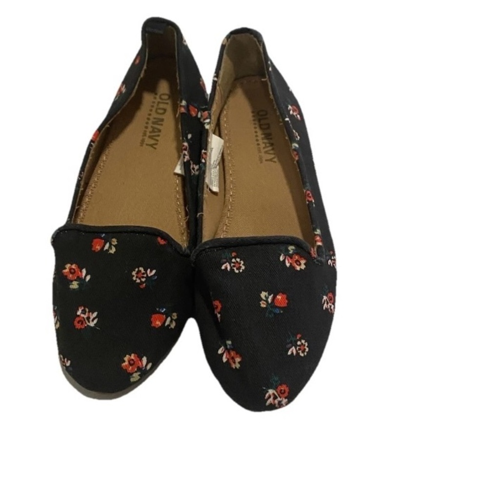 Old Navy Size 13 Brand New Girls Rose Print Kids Shoes Black Floral Flats Ballet